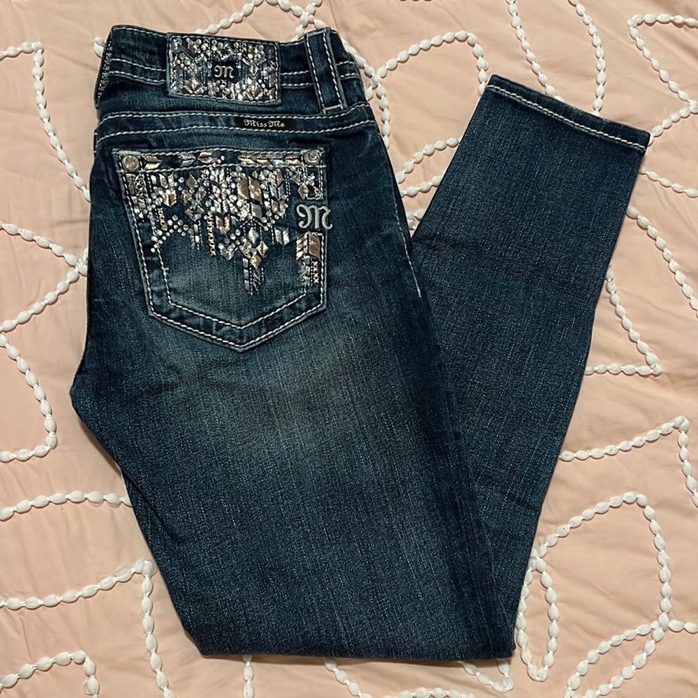 Miss me embroidered ankle skinny jeans